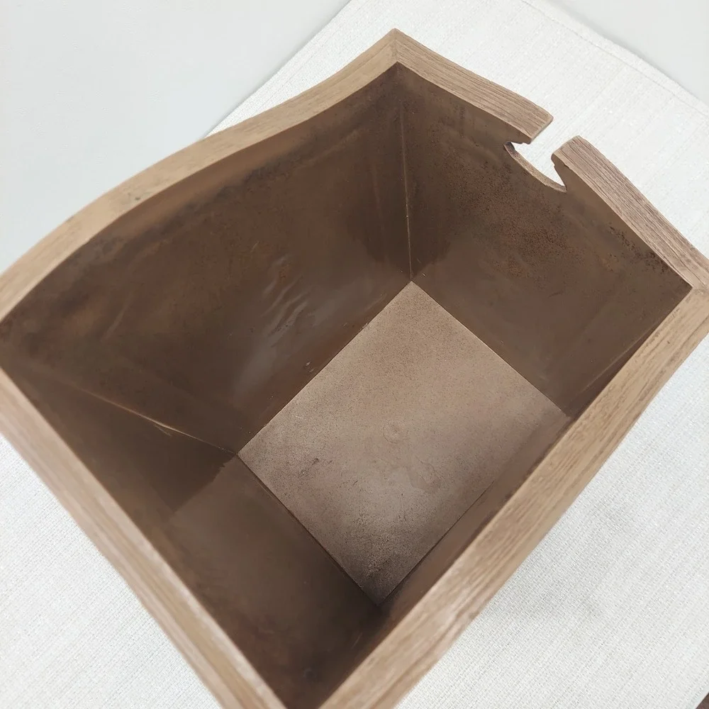 Vintage Faux Wood Wastebasket Ornate Floral Rose Trash Can 12